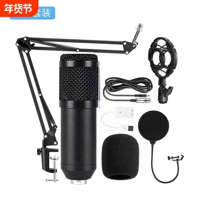英文BM800电容麦克风+V8声卡跨境主播K歌电脑录音支架直播套装