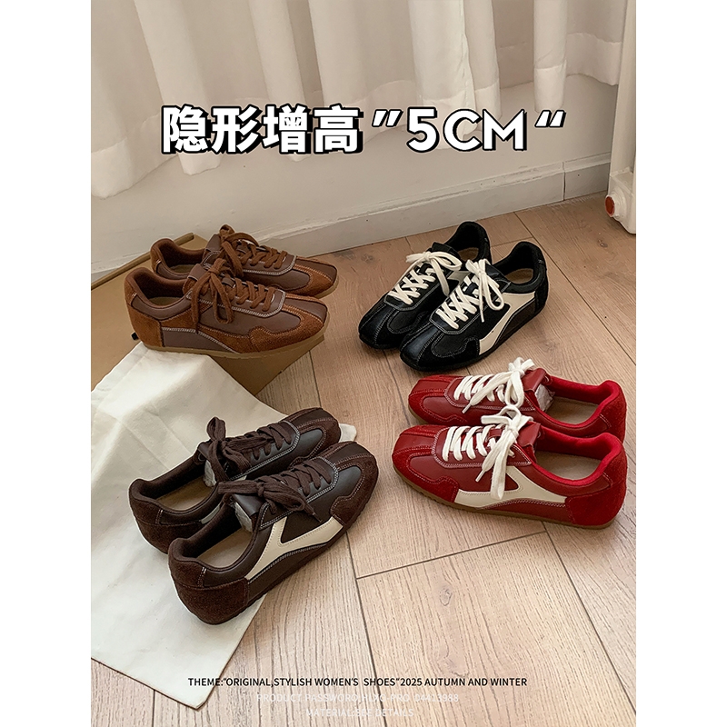 法式内增高红色德训鞋女款2025新款秋季复古休闲运动板鞋阿甘鞋子