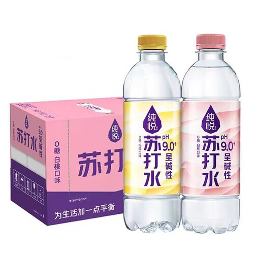 6瓶可口可乐纯悦苏打水呈碱性柠檬味PH9.0450ml无糖饮品白桃味