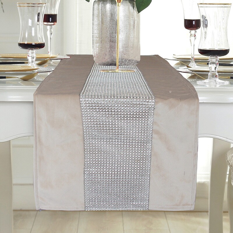 跨境table runner桌旗茶几布欧式轻奢时尚大气桌垫镶钻桌