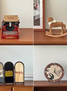 桌面装饰摆件中古高级感复古轻奢音乐盒屏风时钟新中式小众乔迁