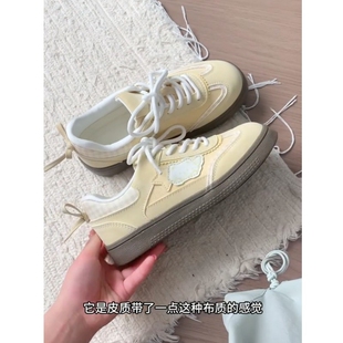 学生百搭运动鞋女童透气2025新款春秋女孩板鞋初中生黄色鞋子圆头