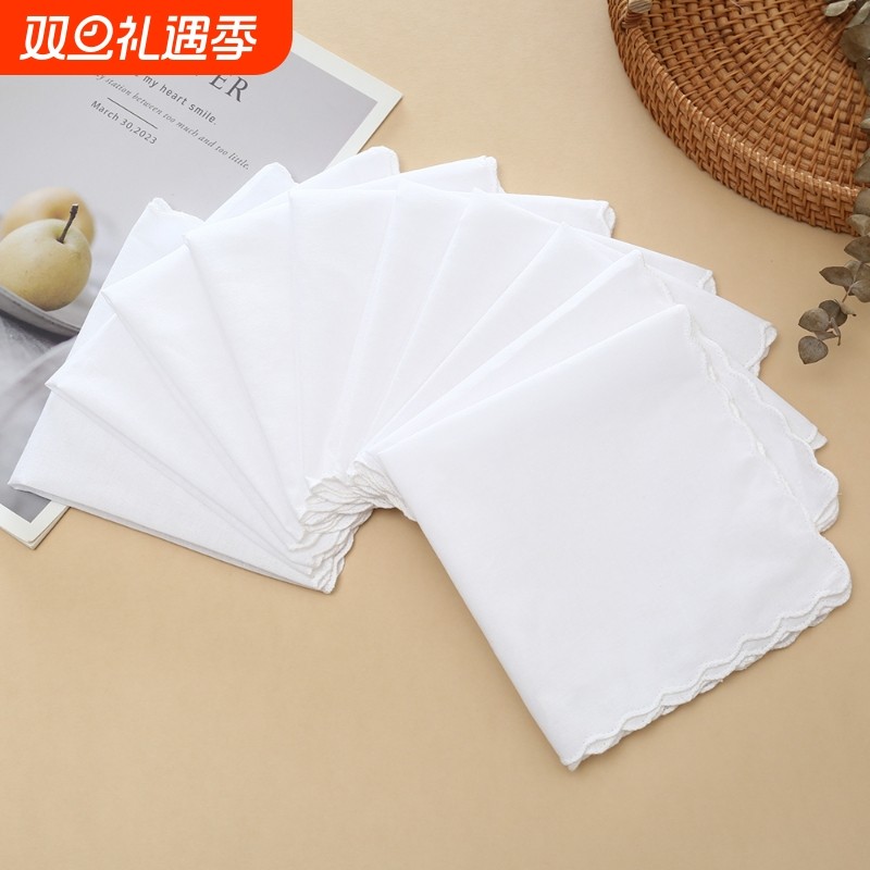 30cm男女纯棉手帕老式粗面薄款吸水擦汗手绢牙边刺绣印花手巾方巾