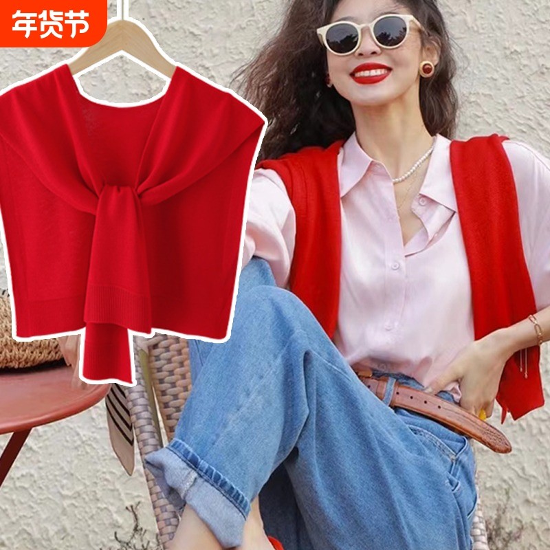 针织小披肩女大红色春秋冬季护颈外搭肩坎肩毛衣衬衫网红围巾条纹,服饰配件/皮带/帽子/围巾,围巾/丝巾/披肩,淘宝优惠券,粉丝福利购,淘宝优惠卷