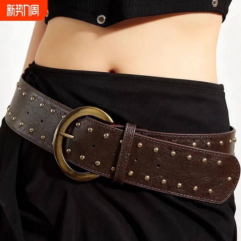 女新款时尚小众系带上衣腰链百搭裤带宽松休闲复古设计感皮带铆钉