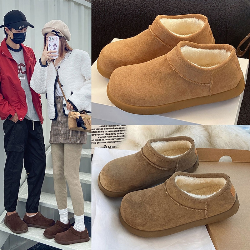 复古小土豆加绒勃肯鞋女2025冬季新款加厚一脚蹬保暖雪地靴棉鞋子