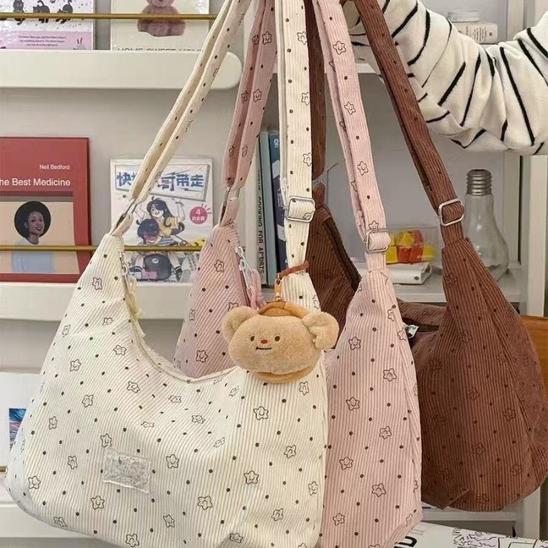 韩系文艺波点帆布包2026夏季新款小众设计休闲简约大容量托特包女