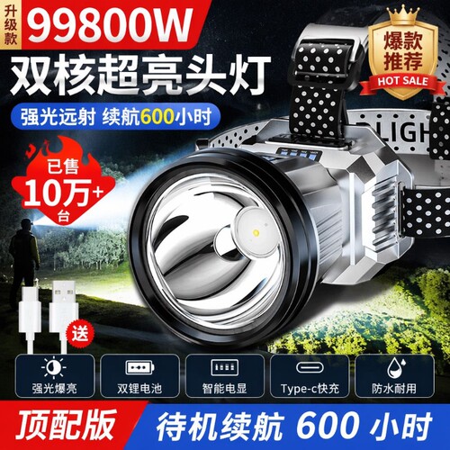 公牛头灯头戴式强光充电超亮