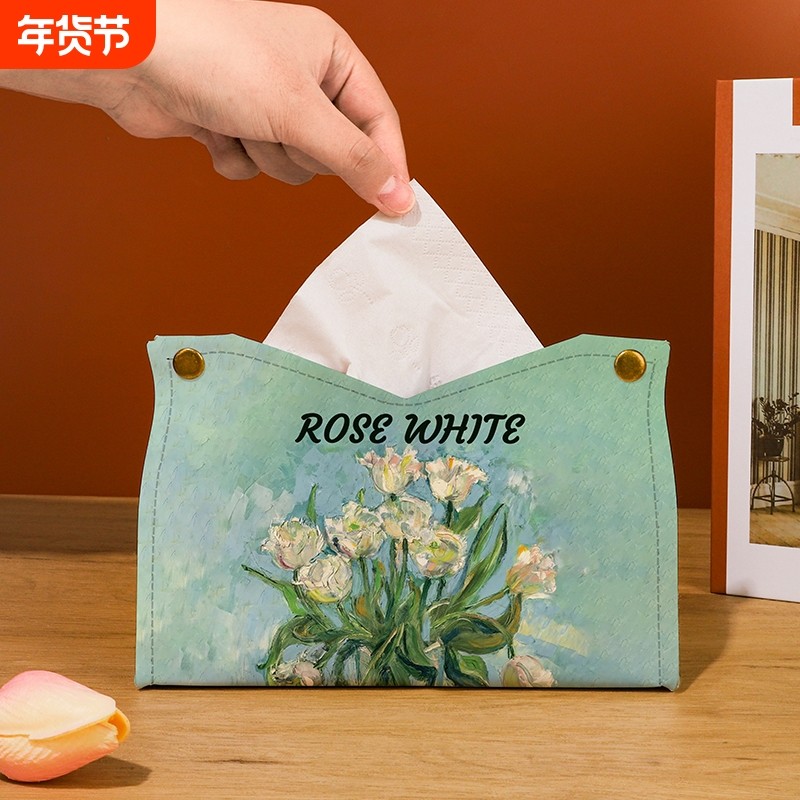 梵高油画玫瑰纸抽盒轻奢风家用客厅卫生间车载卷抽纸巾盒创意收纳,收纳整理,纸巾盒,淘宝优惠券,粉丝福利购,淘宝优惠卷