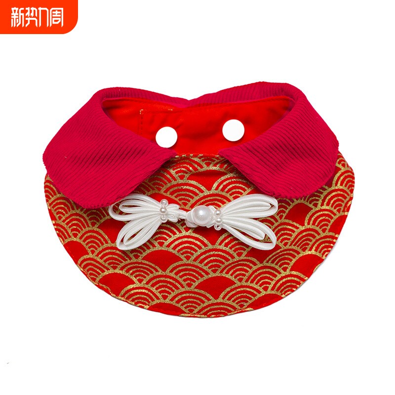 中国风宠物围脖口水巾猫咪狗狗新中式盘扣领结围兜新年喜庆装饰