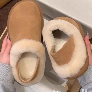 厚底两穿勃肯鞋女2024冬季新款加绒雪地靴毛毛拖鞋软底保暖棉鞋子