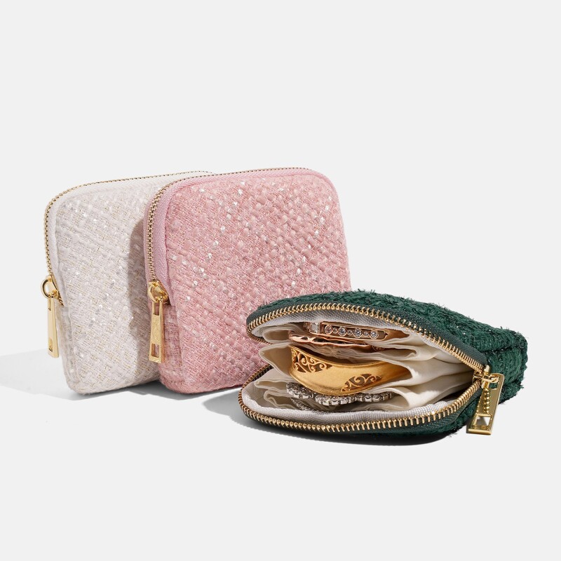 小香风首饰袋文玩手串多层大容量手镯项链便携收纳包随身分层