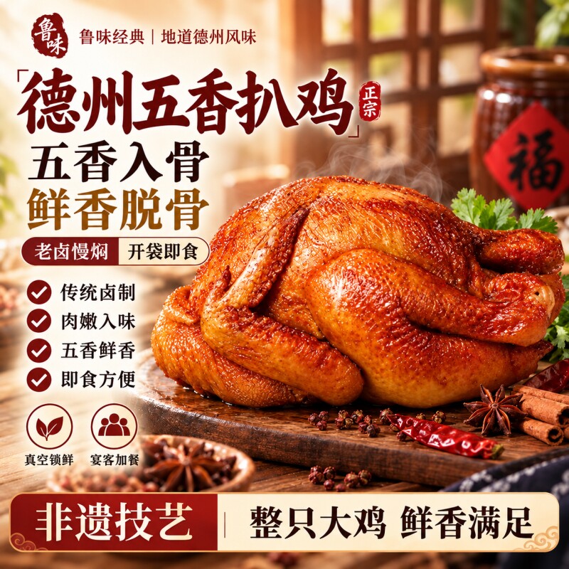 烧鸡山东德州扒鸡官方旗舰店正宗中华五香扒鸡卤熟食下酒菜老字号
