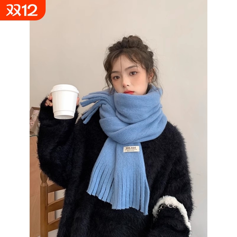 热风圈蓝色围巾女款2025新款冬季秋冬韩系氛围感高级感软糯百搭女