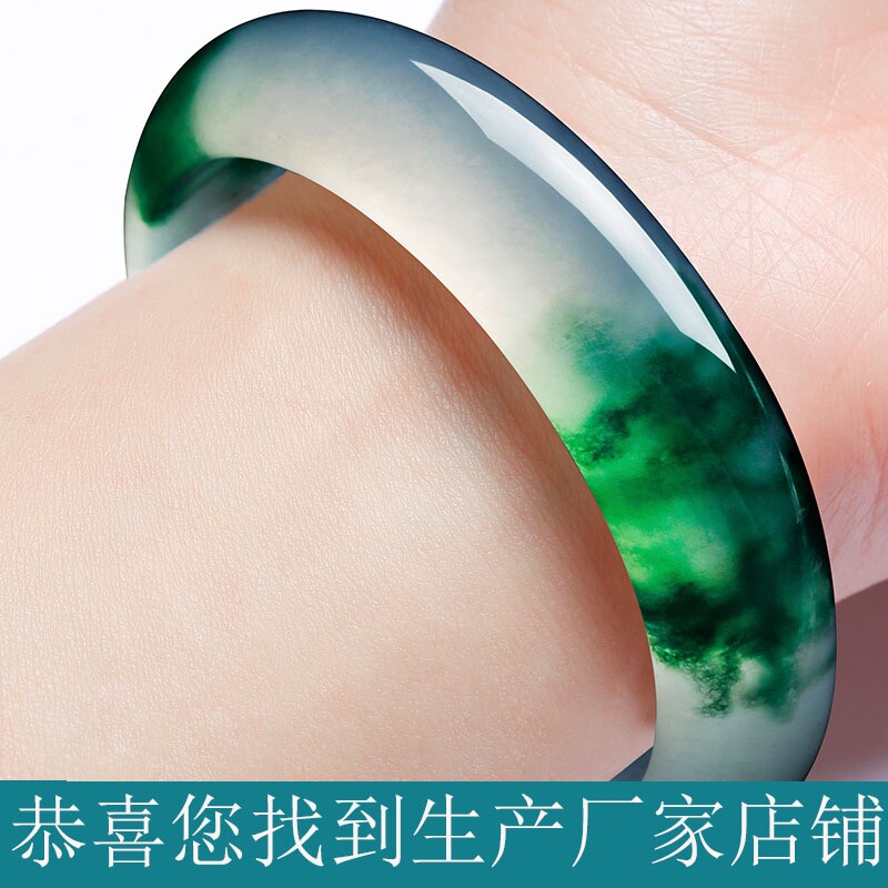 带证书正货玉镯翠色玉手镯特价女款冰种飘花玉镯子礼盒装玉石真玉