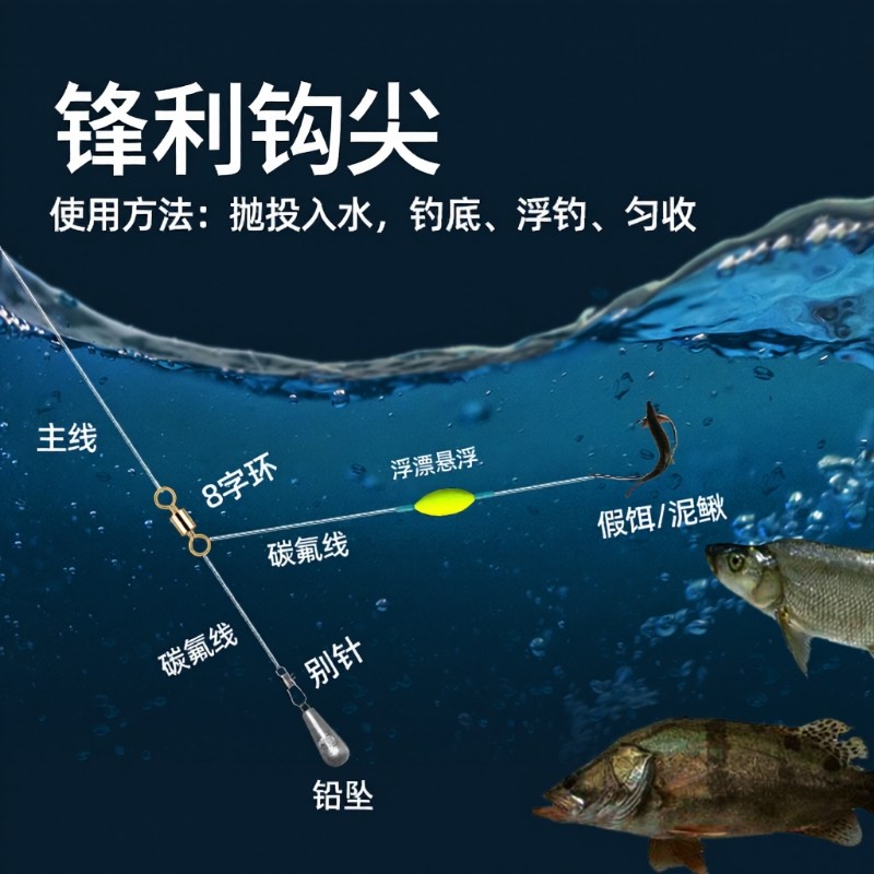 风筝泥鳅钓组子线串钩假饵单钩路亚专克翘嘴鳜鱼手工精绑浮漂加强