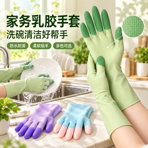 食品级加厚橡胶乳胶耐用家务手套