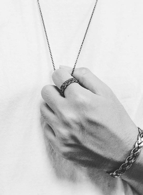 欧美简约复古麻花钛钢戒指开口男女个性指环时尚百搭情侣对戒饰品