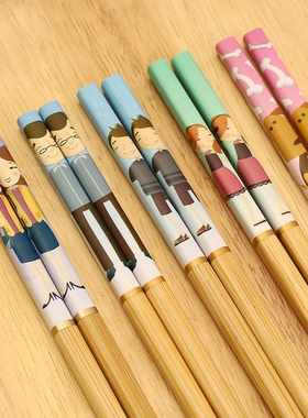 一家人筷子家庭专人专用竹筷5-10双长家用装可爱5色分筷精致防滑