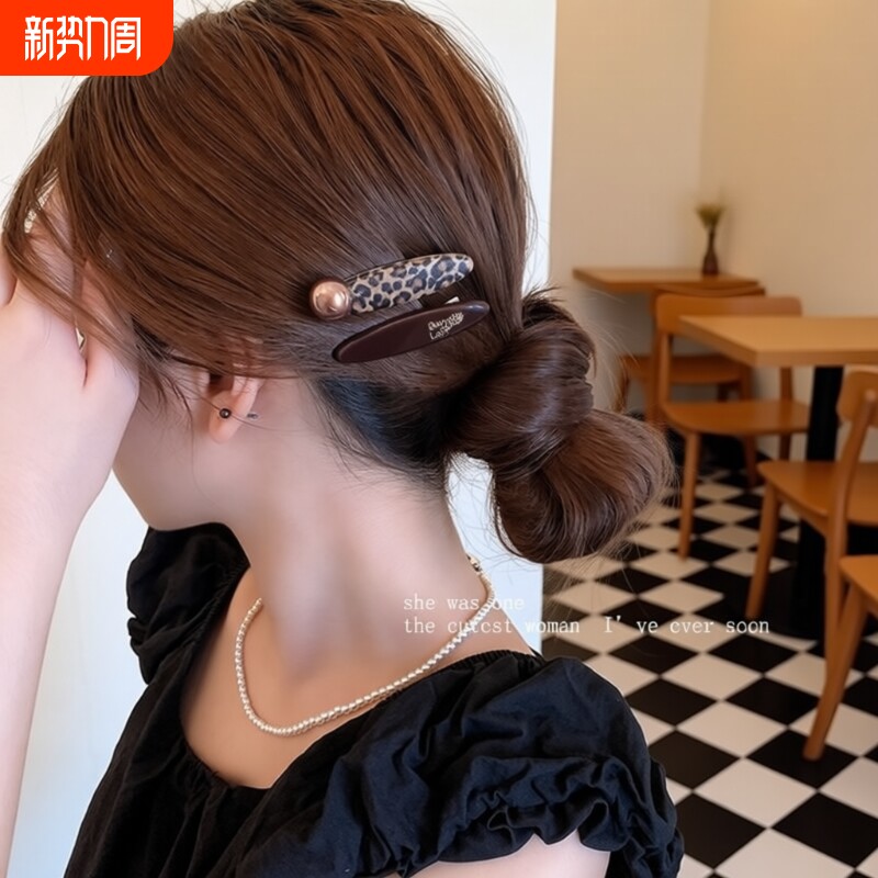 复古高级感豹纹bb夹一字夹侧边刘海夹2025新款高端前额发夹子发