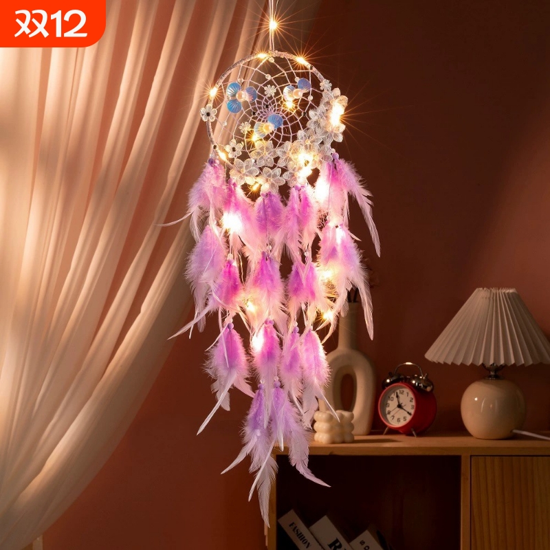 印第安捕梦网吊饰房间挂饰少女心风铃饰品挂件送同学生日礼物带灯
