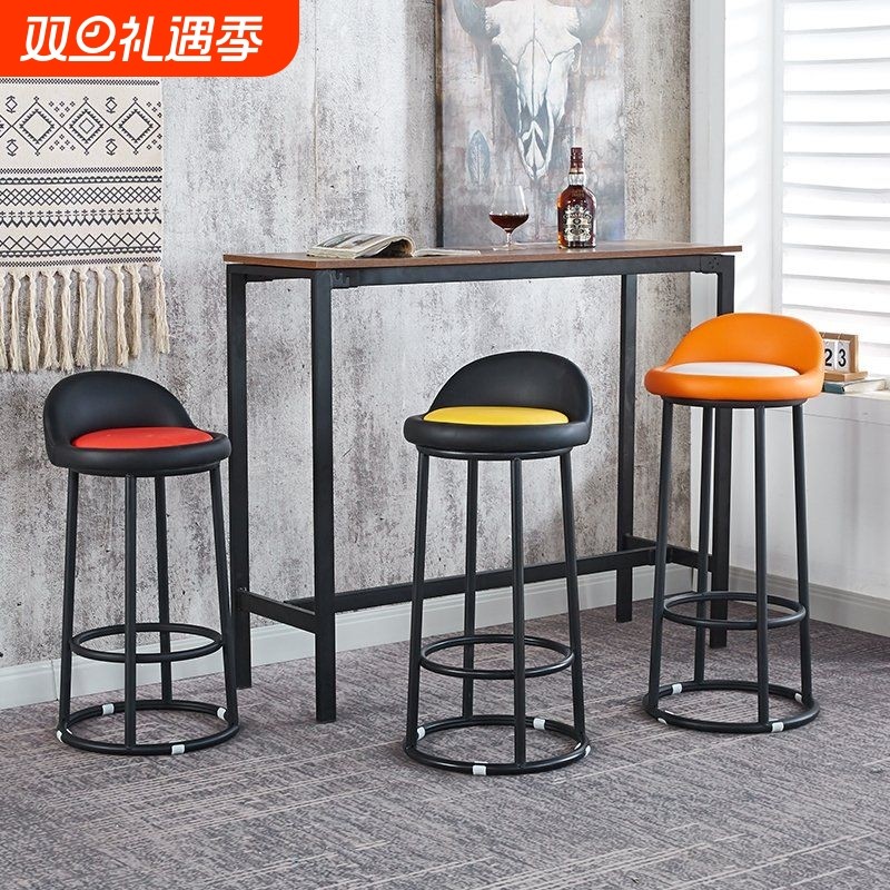 简约吧台椅KTV高脚凳前台铁艺靠背椅子清吧柜台咖啡厅凳加高圆凳