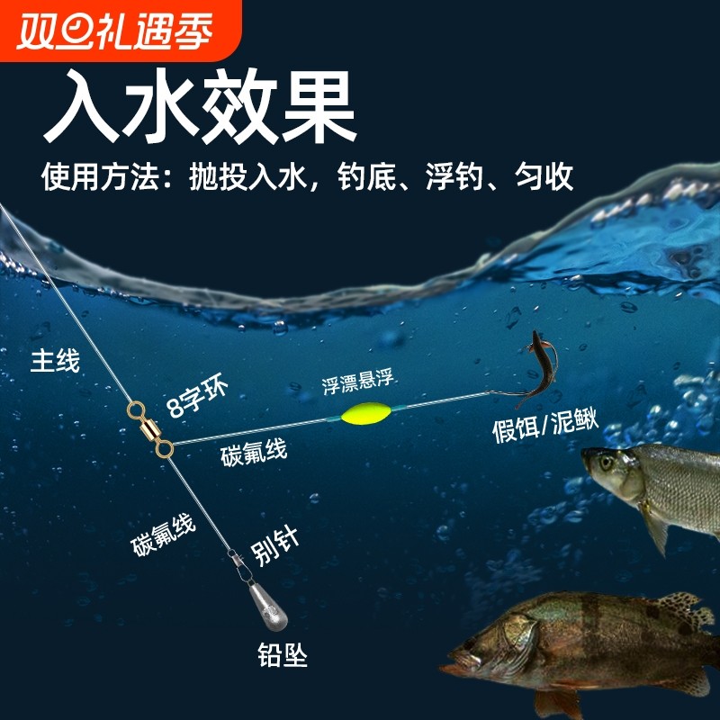 风筝单线泥鳅钩挂假饵钓组单钩路亚专克翘嘴鳜鱼鲈鱼手工绑浮漂