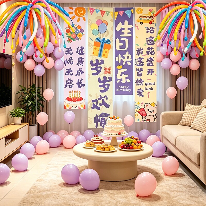 生日布置场景装饰条幅氛围感气球女孩男挂布儿童周岁背景道具成长