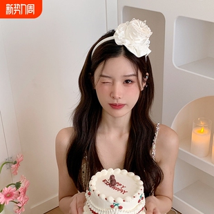 公主生日帽头饰立体珍珠蝴蝶结蛋糕发夹顶夹拍照氛围感发箍女帽子