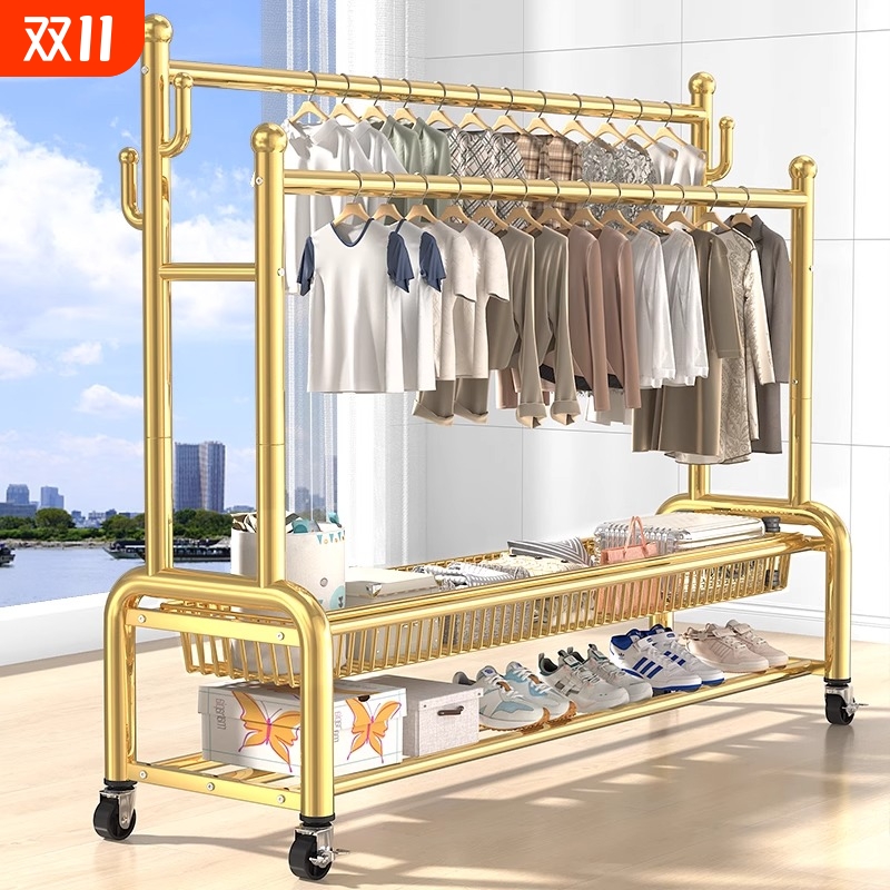 加粗简易衣帽架落地室内家用可移动加厚晾衣架卧室衣服收纳架子