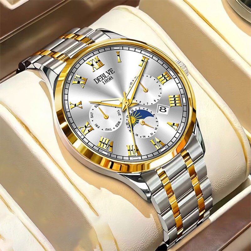 男款手表全自动非机械表正品名牌钢带商务防水石英腕表高级感男士