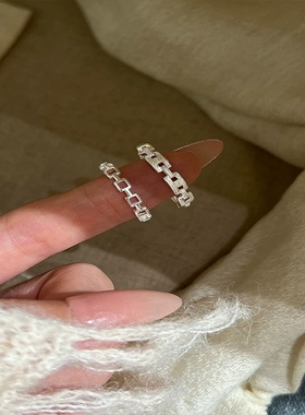纯银方扣链条戒指女款