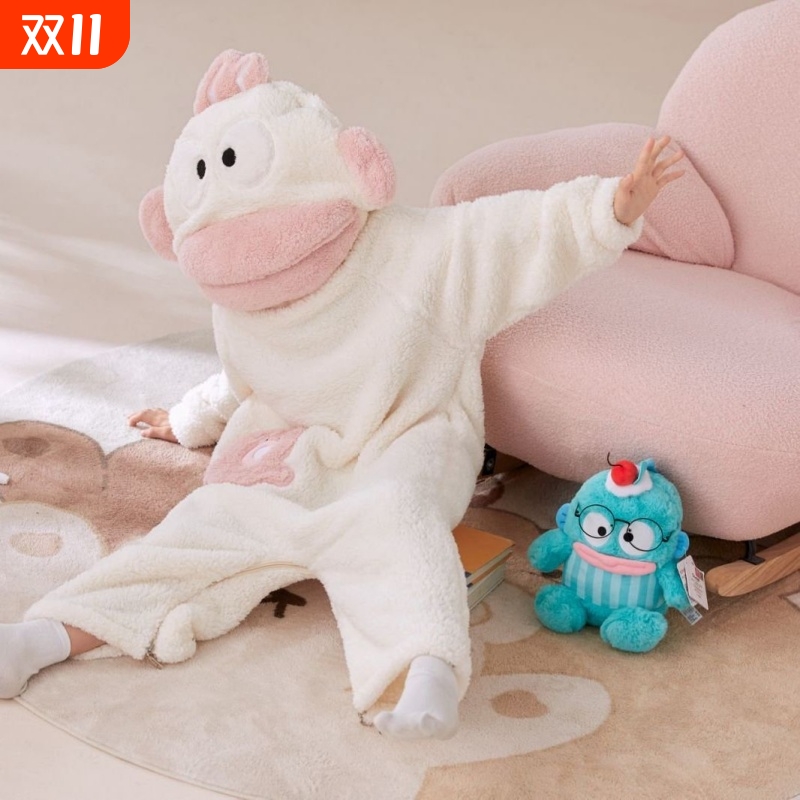 白色丑鱼儿童连体睡衣秋冬季