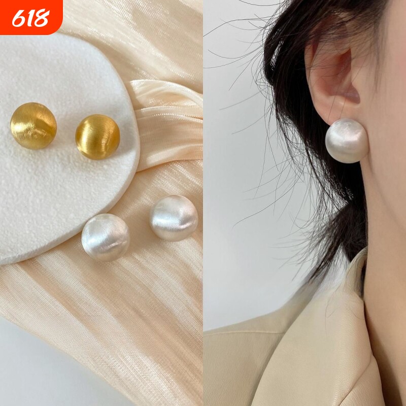 金属拉丝质感耳钉夸张圆球耳环耳饰小众法式简约耳夹金色几何银色