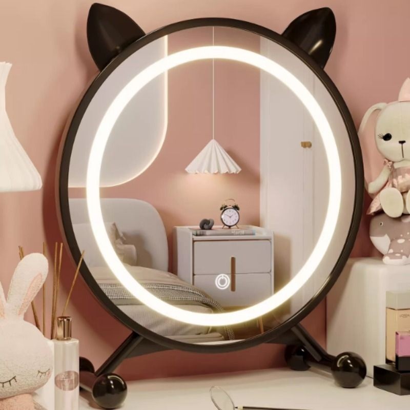 黑色智能化妆镜带灯家用卧室梳妆台大镜子学生宿舍桌面台式梳妆镜