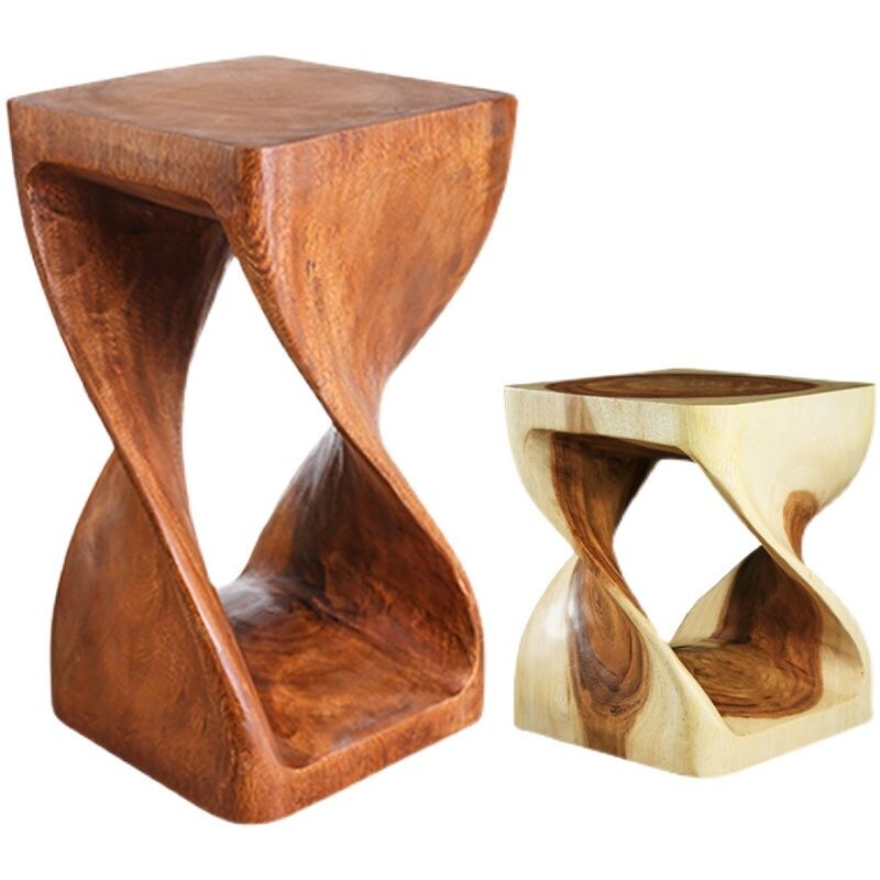 c门口换鞋矮凳家用客厅茶几凳实木泰式整木雕刻木头凳子装饰品花