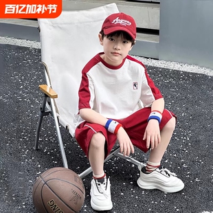 男童夏装套装纯棉2026新款儿童篮球跑步骑行运动服大童速干童装