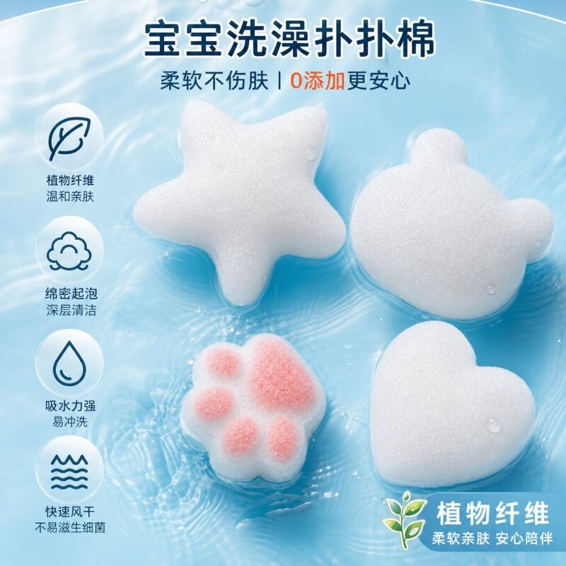 婴儿洗澡海绵魔芋扑扑棉儿童搓澡神器家用宝宝沐浴球新生儿洗脸扑