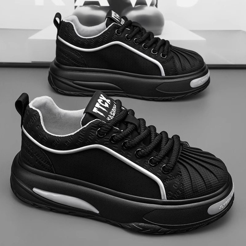黑武士男鞋冬季2026新款贝壳头皮面运动板鞋厚底休闲工作潮鞋秋季,流行男鞋,时尚休闲鞋,淘宝优惠券,粉丝福利购,淘宝优惠卷