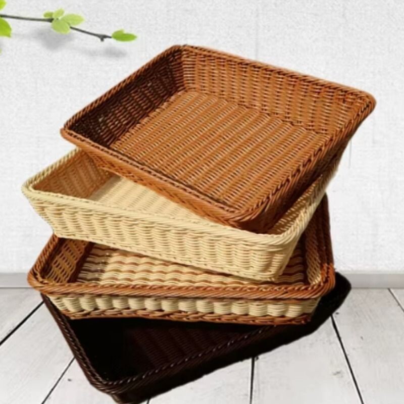 仿藤编水果篮面包零食收纳篮藤编收纳筐超市陈列筐展示篮塑料果盘
