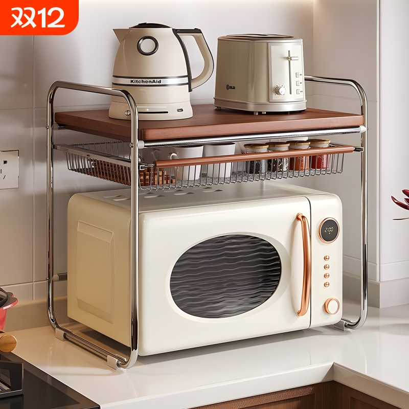 中古风置物架高颜值微波炉收纳