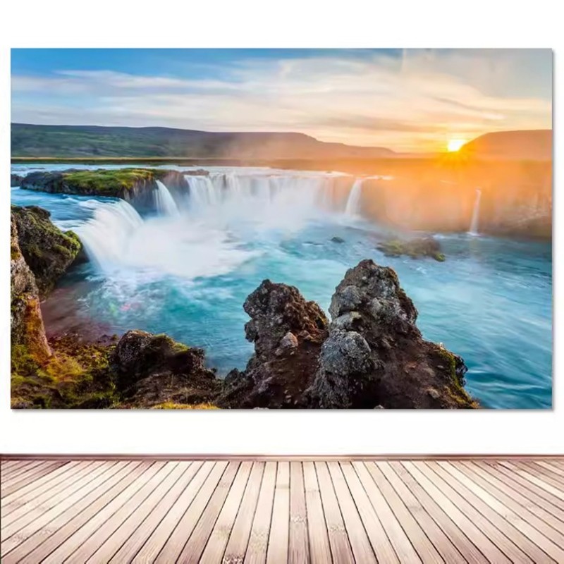 瀑布海报山水画自然风景河流招财生财客厅办公室墙壁画装饰画贴画