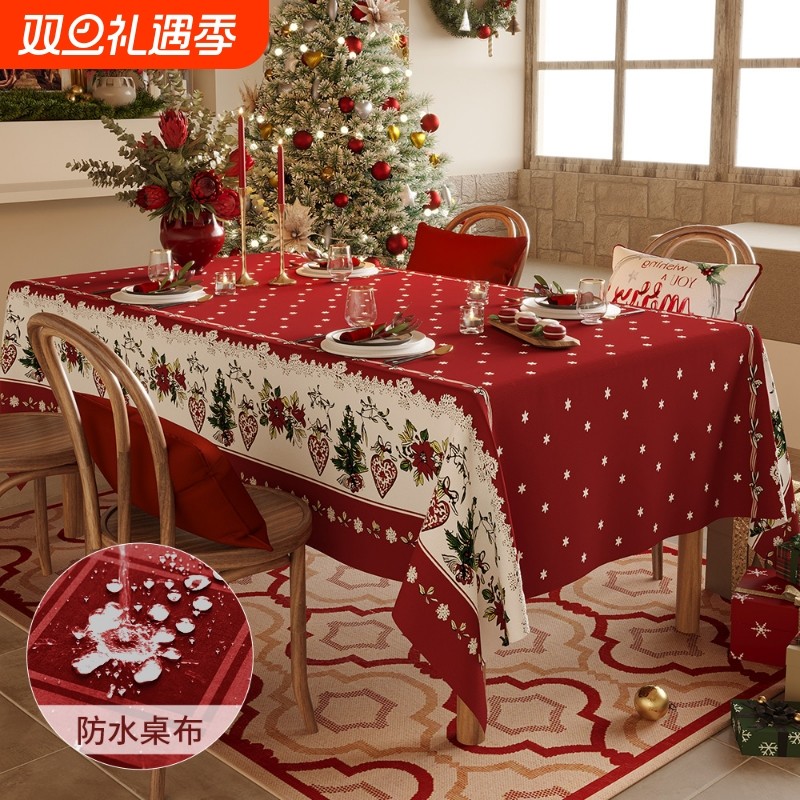 圣诞节防水桌布氛围感装饰餐桌布餐桌ins风拍照背景布摆摊耐脏布