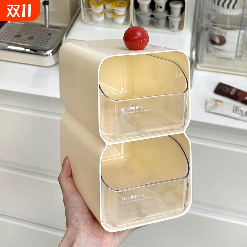 栋哈奶油风化妆品收纳盒带抽屉