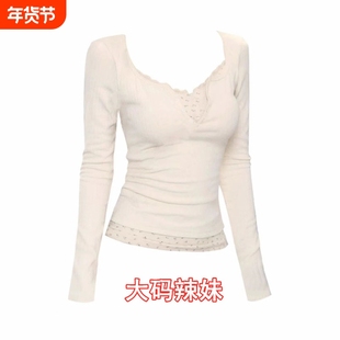 长袖上衣女春秋美式纯欲辣妹新款碎花假两件修身显瘦套头T恤大码