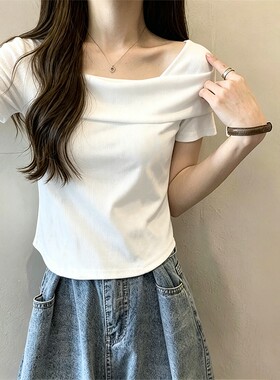 辣妹螺纹一字肩打底T恤女春夏