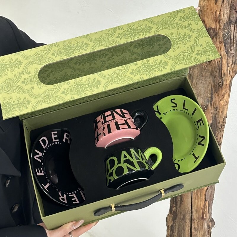 高级感撞色咖啡杯碟套装礼盒乔迁新居礼物情侣对杯送女生生日礼物