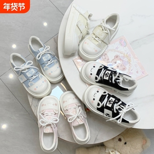 宅系圆滚滚可爱软萌lo鞋大头厚底帆布鞋女增高lolita冬季加绒板鞋