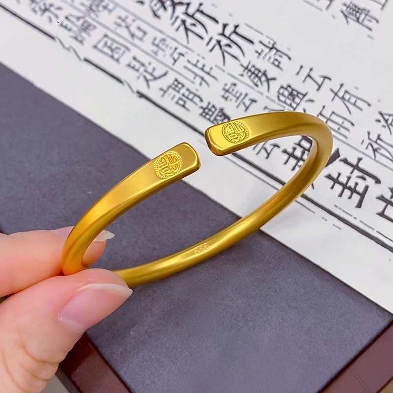 越南沙金手镯古法黄金色镯子仿真女士实心不掉色开口福字时尚简约