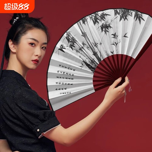 10寸古风折叠扇子折扇中国风男士款绢布夏天竹扇随身耐用手工扇面